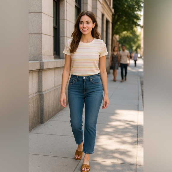 3x1 Denim - 3x1 NYC Mid Rise Straight Leg Cropped Jeans Blue Wash Stretch - Size 25